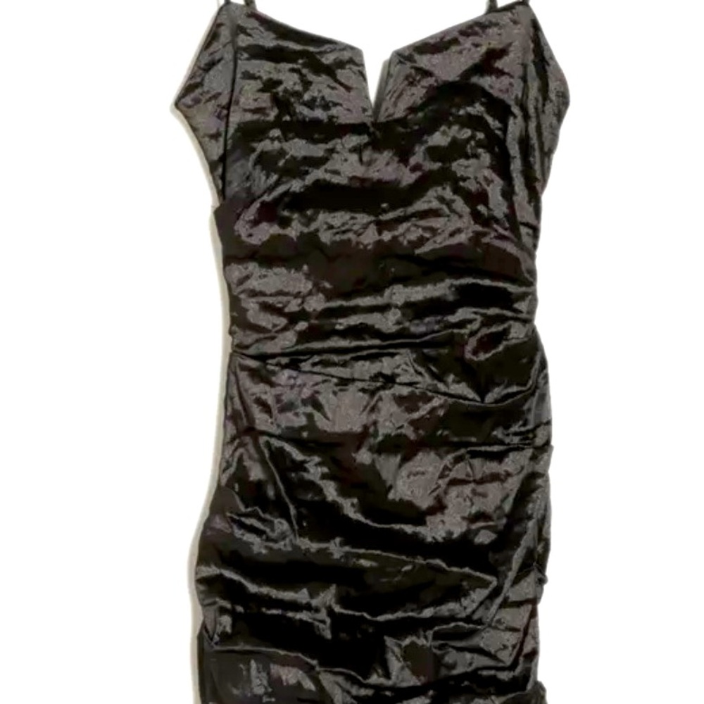 NICOLE MILLER Techno Metal V-bar Mini Dress Chocolate Brown